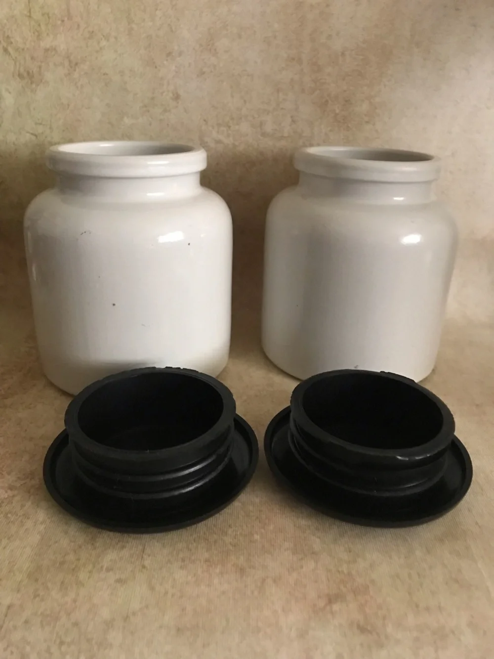 French White Stoneware Kitchen Canister with Black Lid - Set of 2